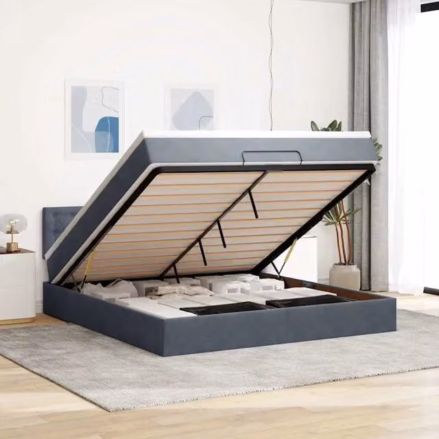 Struttura Letto Pouf con Materasso 160x200 cm in Velluto 3311928