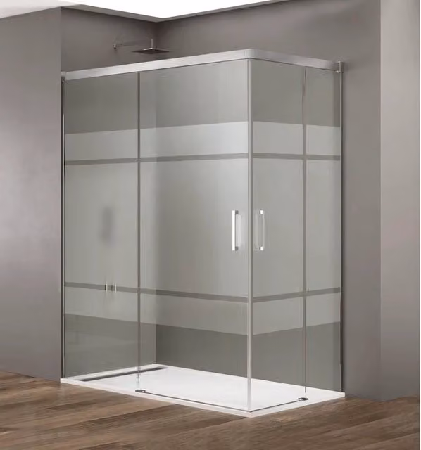 Box doccia angolare BASIC apertura al vertice 110x75 cm (105-109/70-75) cromo lucido vetro satinato