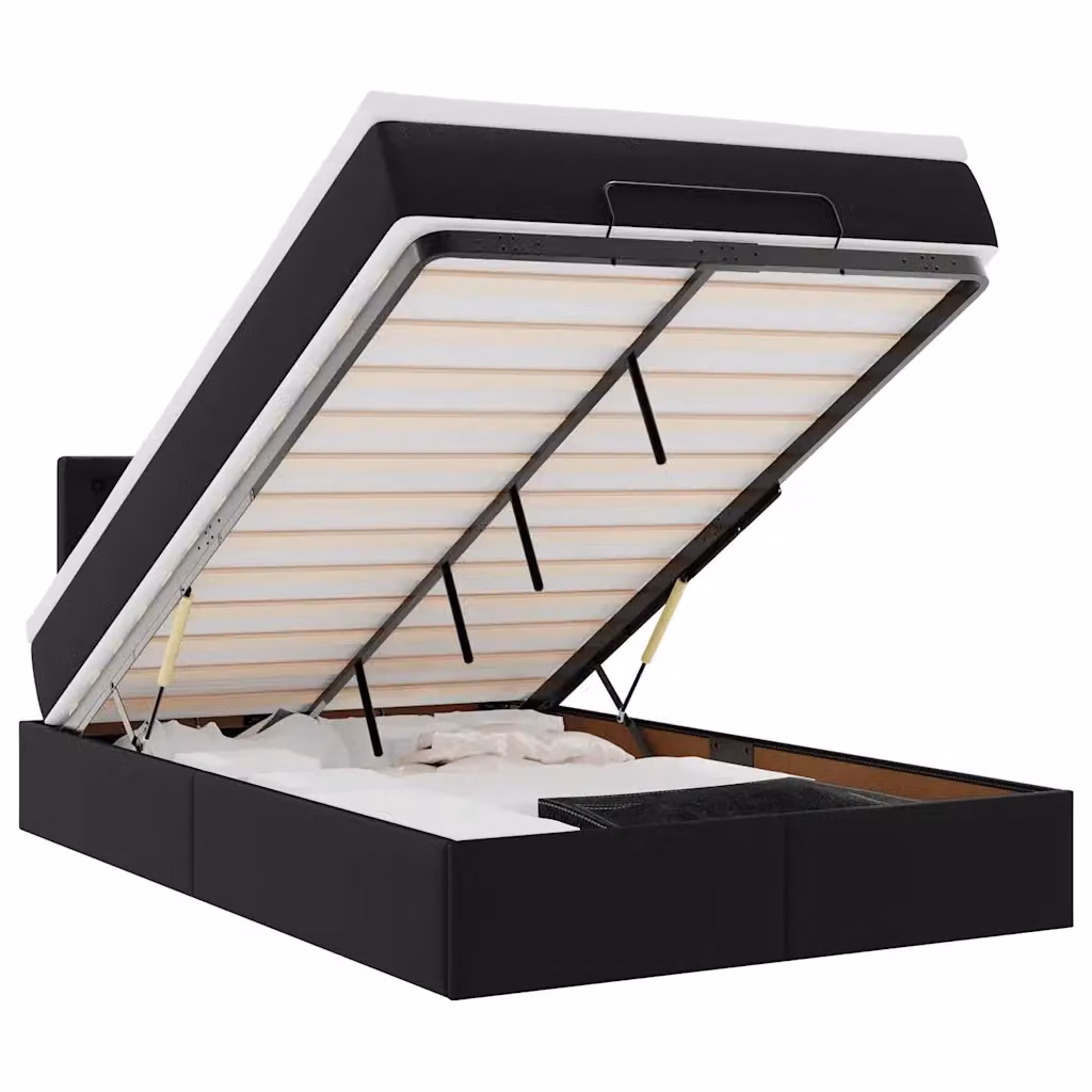 Letto con contenitore a sollevamento e materasso vidaXL in similpelle nero e bianco L/P/H: 200 x 120 x 203 cm – 2