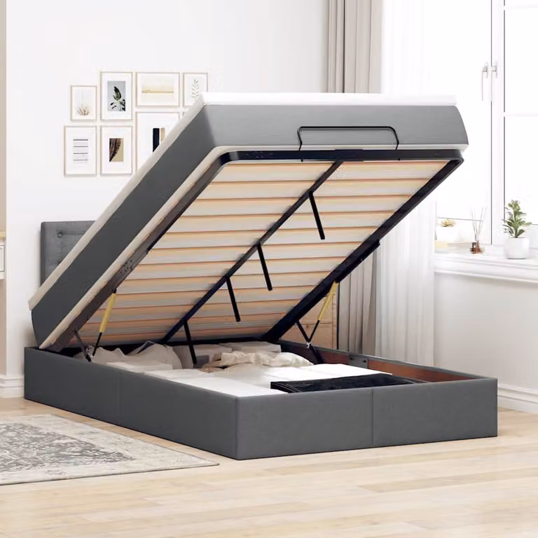 vidaXL Pouf Letto con Materasso, Illuminazione Sotto il Letto e Porta USB, Grigio e Bianco, L/P/H: 120 x 200 x 88 cm