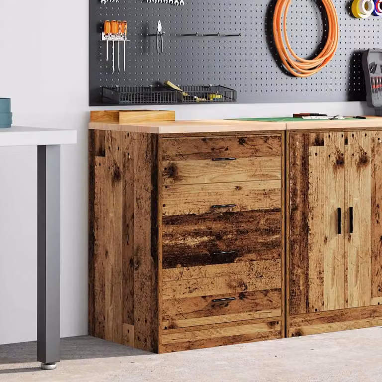 Armadietto da giardino vidaXL in legno di pino marrone con ante e cassetti, stile industriale, L: 60 cm, P: 51 cm, H: 85 cm