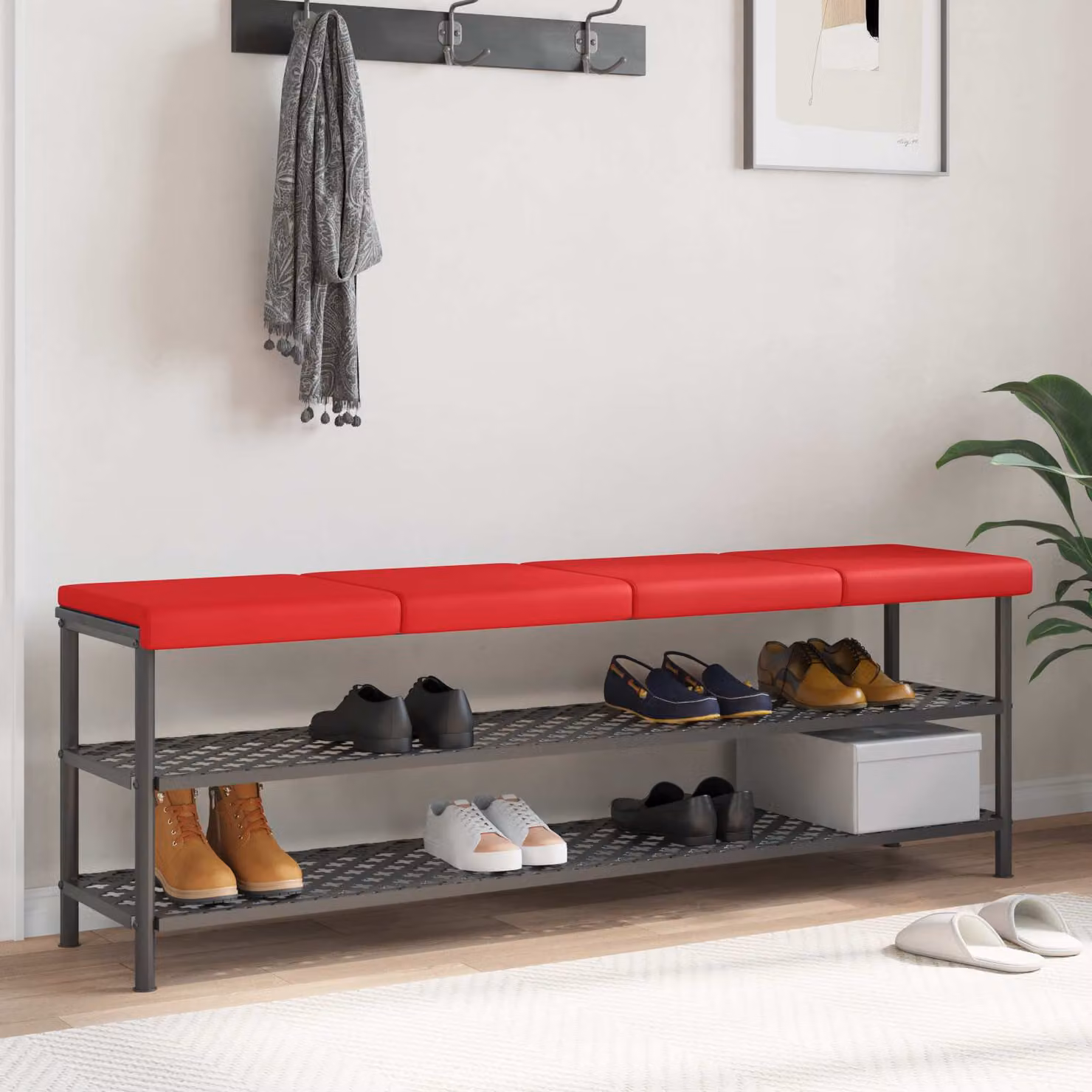 Set di 4 cuscini per panchina vidaXL in similpelle rossa con imbottitura in schiuma e base antiscivolo, L/P/H: 38 x 38 x 35 cm