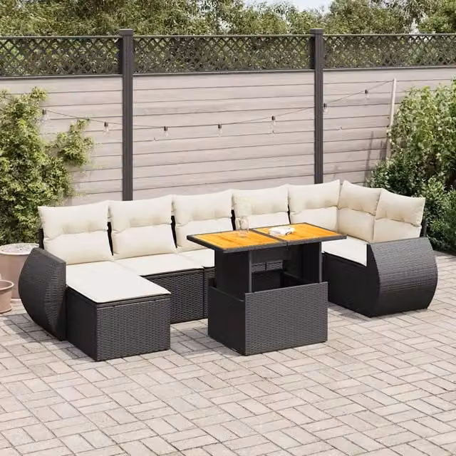 Set Divani da Giardino con Cuscini 8 pz Nero in Polyrattan 3327290