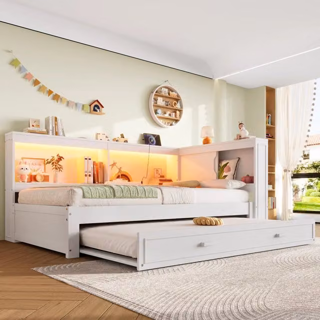Divano letto estraibile 90 x 200 cm; trasformabile in matrimoniale 180 x 200 cm; USB e USB C; lino e MDF; beige