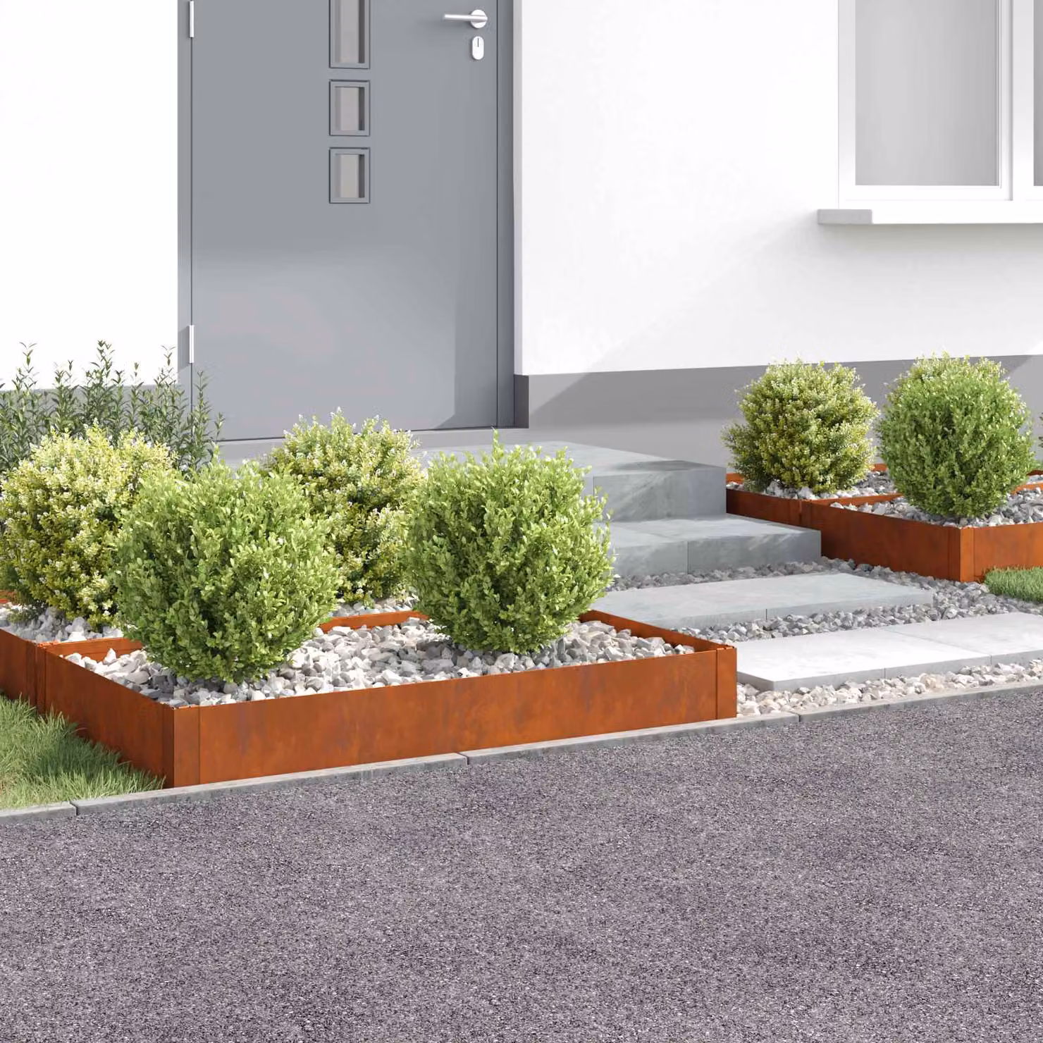 Set di 4 bordure per prato vidaXL in acciaio color ruggine, L/P/H: 100 x 60 x 20 cm