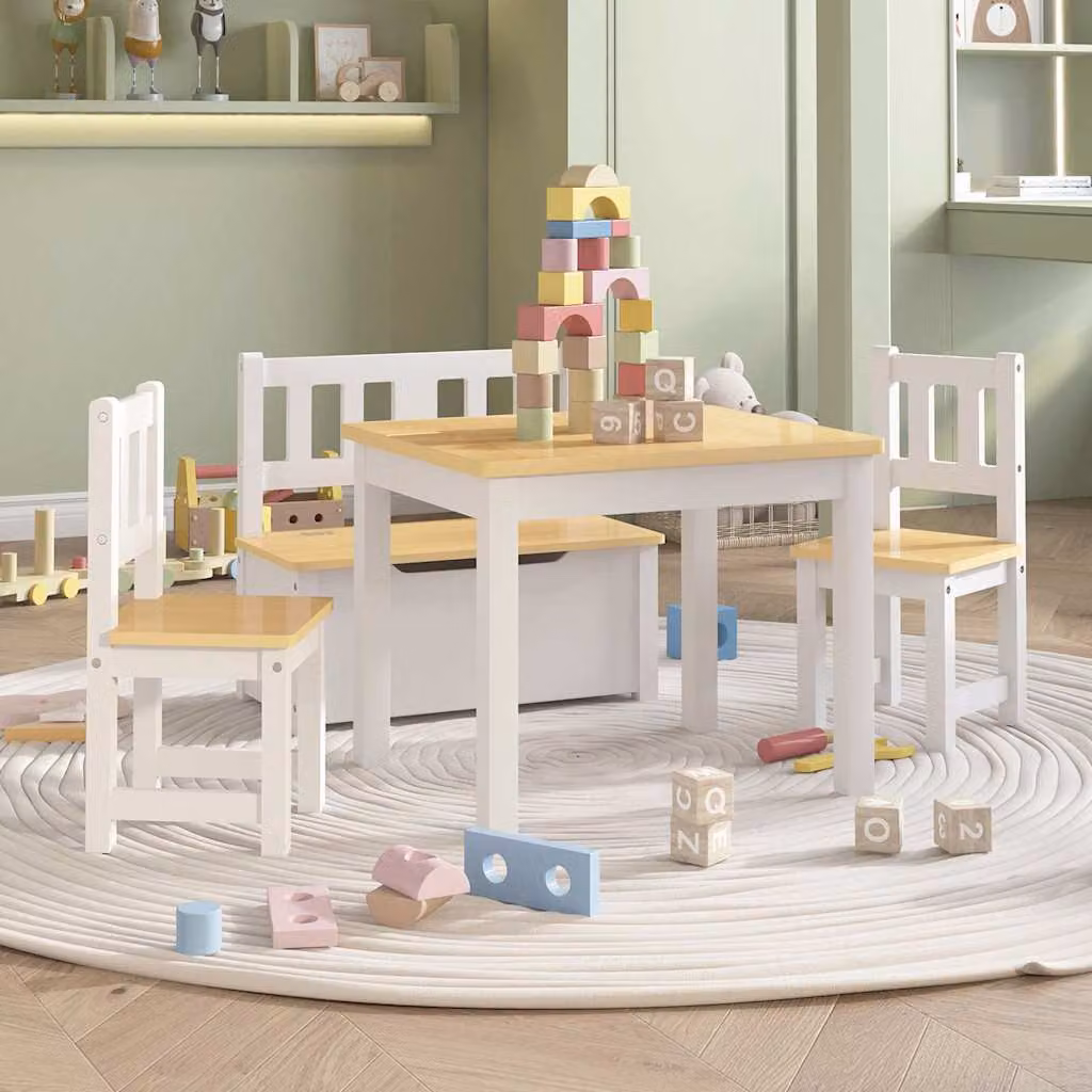 Set Tavolo e Sedie per Bambini vidaXL in MDF Bianco e Beige