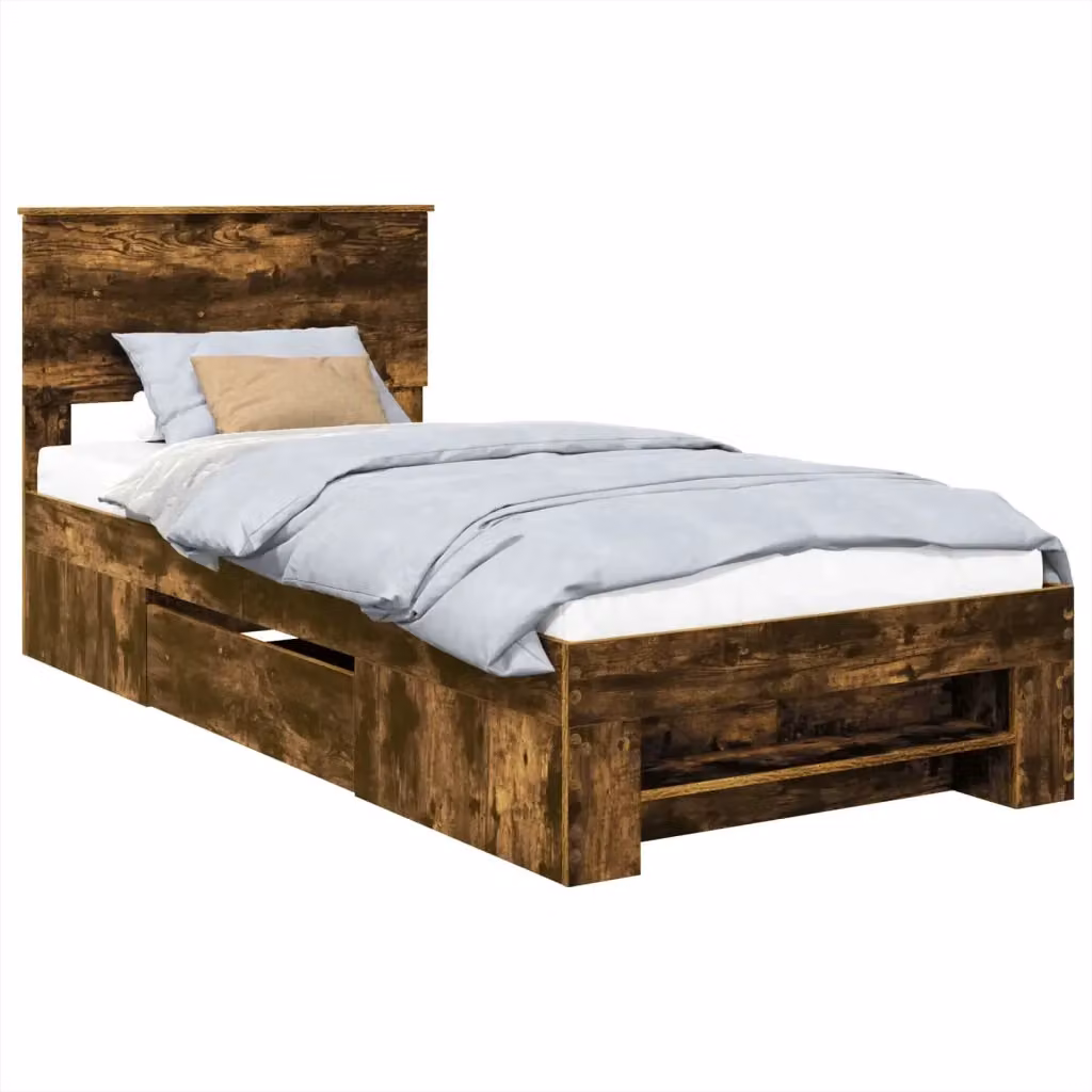 Struttura del letto con testiera vidaXL in legno Rovere fumé, L 90 cm x P 200 cm – 2