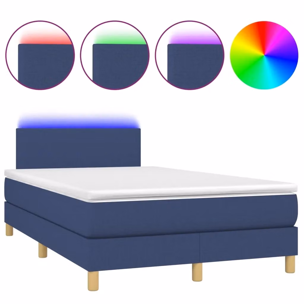 Letto a molle con materasso vidaXL in tessuto blu e bianco con illuminazione LED sottostante e porta USB, L/P/H: 120 x 200 cm – 2