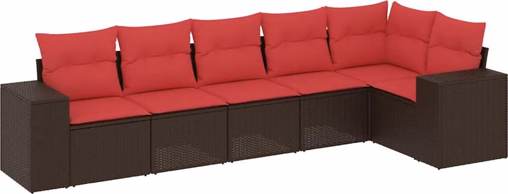 Set Divani da Giardino 6 pz con Cuscini Marrone in Polyrattan