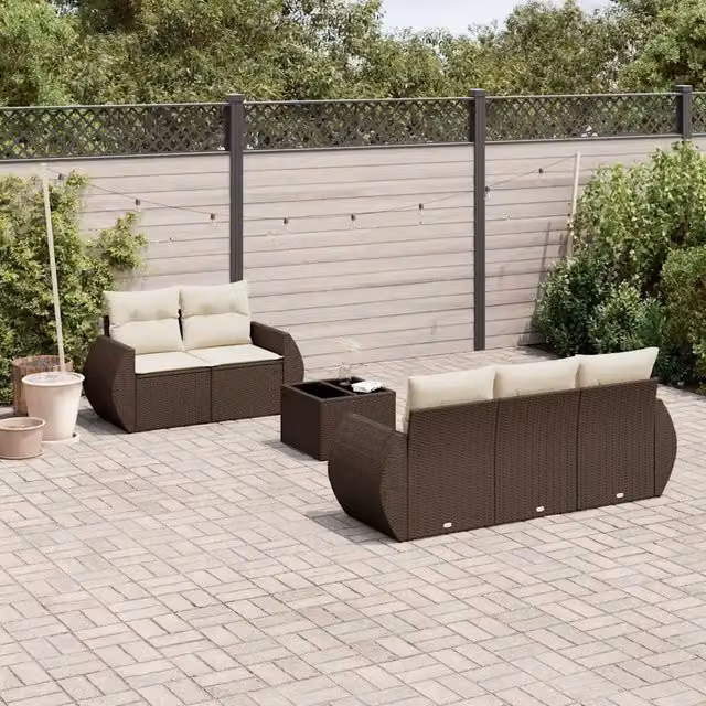 Set Divano da Giardino 6 pz con Cuscini Marrone in Polyrattan 3253440