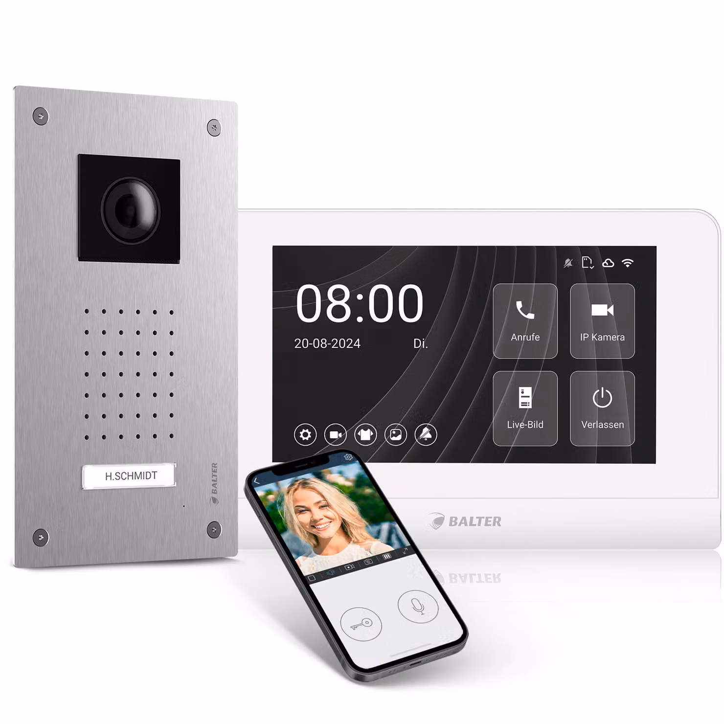 BALTER ENTRI L videocitofono da incasso con telecamera full HD e modulo audio incl. 2 fili 1x monitor WiFi HD da 7 pollici app per smartphone per set di case monofamiliari