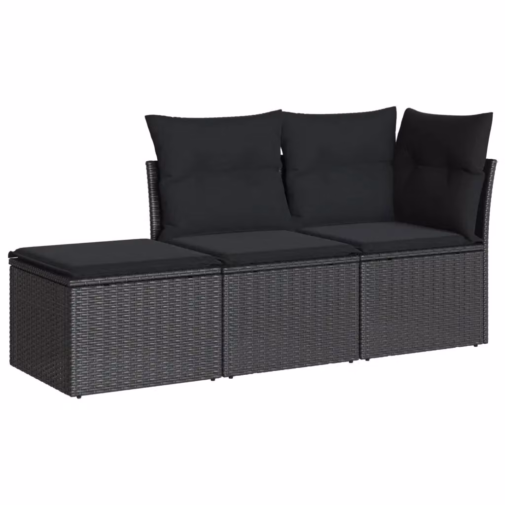 vidaXL Set Divani da Giardino a L con Cuscini Nero in Polyrattan e Metallo – 2