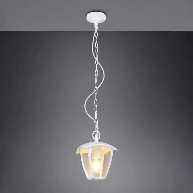 Trio Lighting Lampada a sospensione da esterno VENTA, bianca, 17 x cm, metallo, IP44 dimmerabile, Bianco / Opale, Alluminio