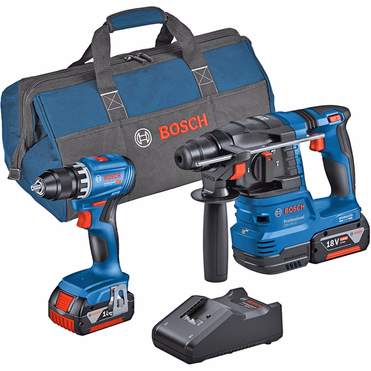 BOSCH Professional 0615A50038 BOSCH Professional GSR 18V-45 + GBH 18V-22 Akku-Bohrhammer-Set 18,0 V, mit 2 Akkus