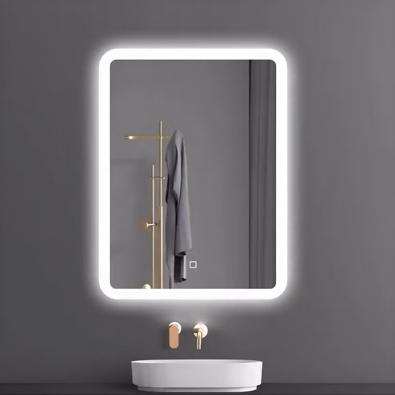 Specchio rettangolare con LED dimmerabile e interruttore touch OGOMONDO, colore argento, L: 60 cm, H: 80 cm