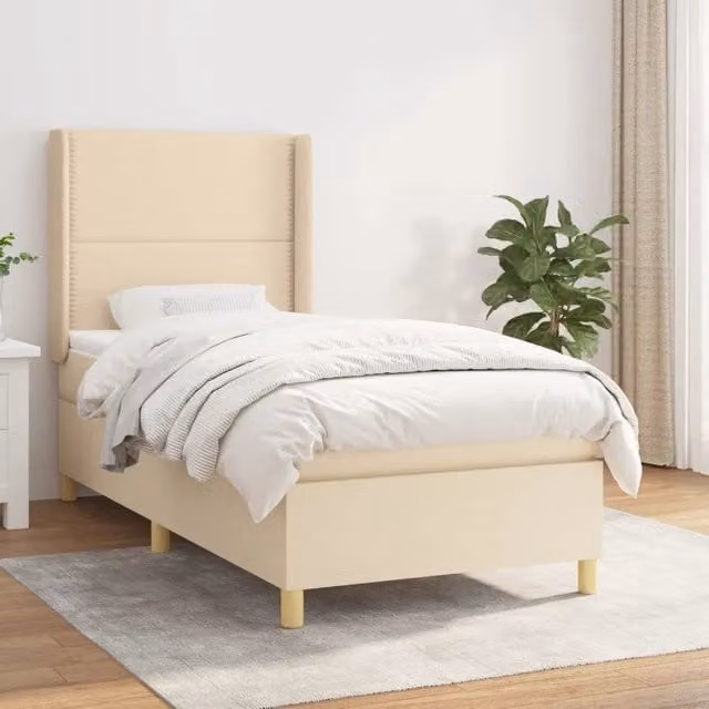 Letto Ibrido vidaXL con Materasso e Struttura Imbottita in Tessuto Beige e Bianco L/P/H: 200 x 100 x 40 cm