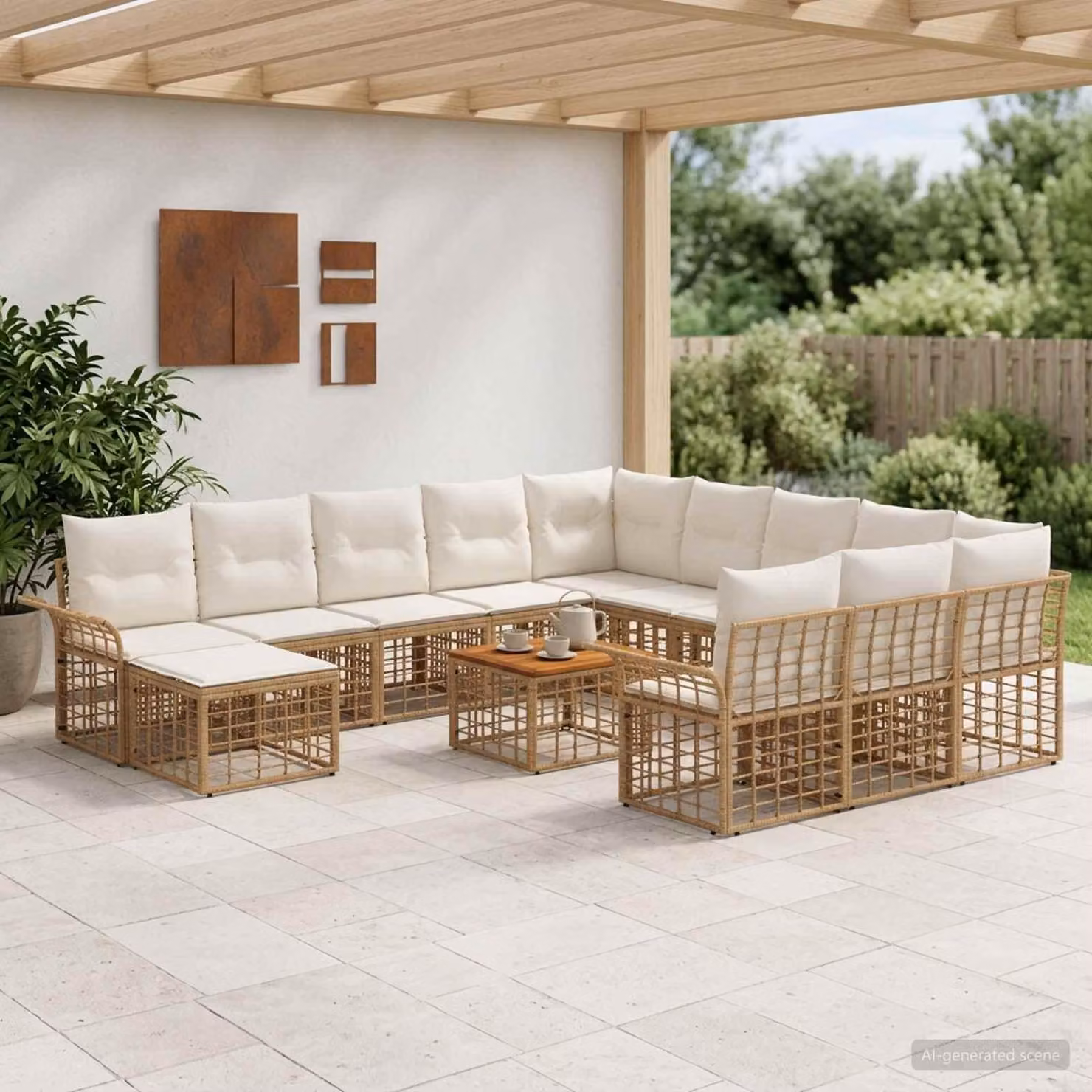 Maison Exclusive - Set da giardino composto da 13 pezzi, in rattan sintetico naturale e color crema