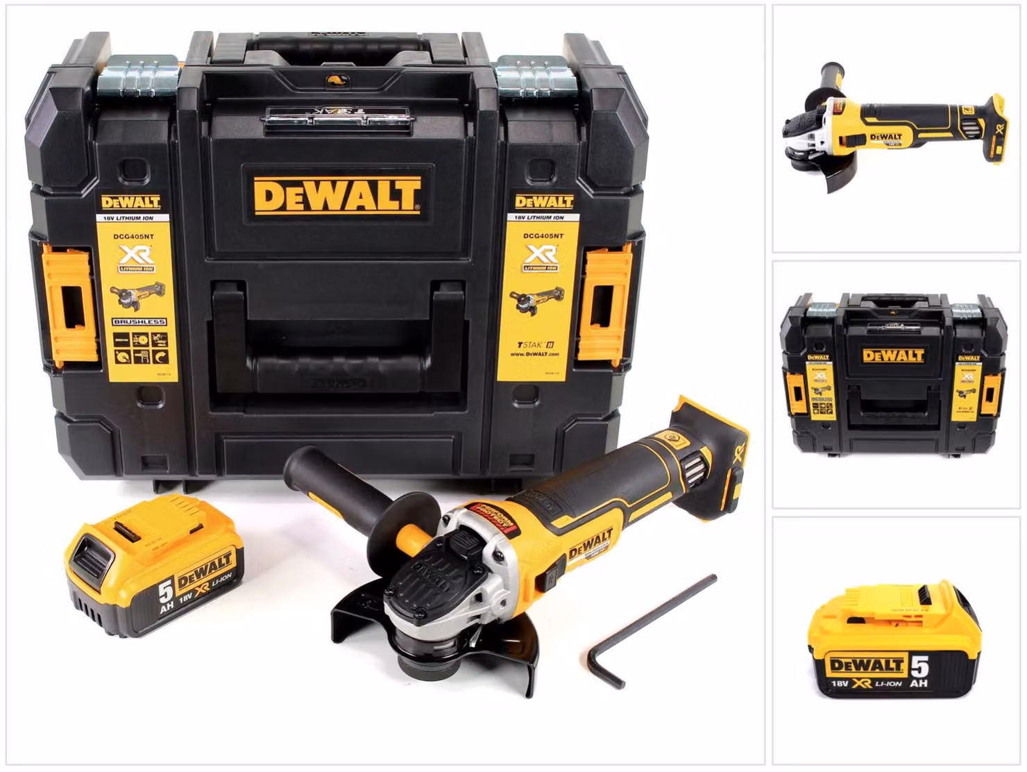 DeWalt DCG 405 18 V 125 mm Smerigliatrice a batteria Brushless in valigetta TStak + 1x Batteria 5,0 Ah - senza caricatore