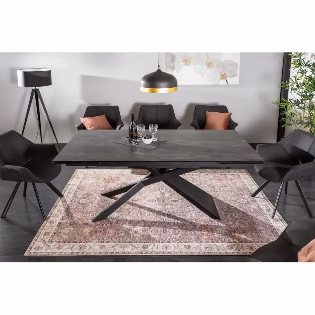 Tavolo da pranzo rettangolare estensibile Meublorama con piano in ceramica e struttura in metallo nero e grigio opaco – 2