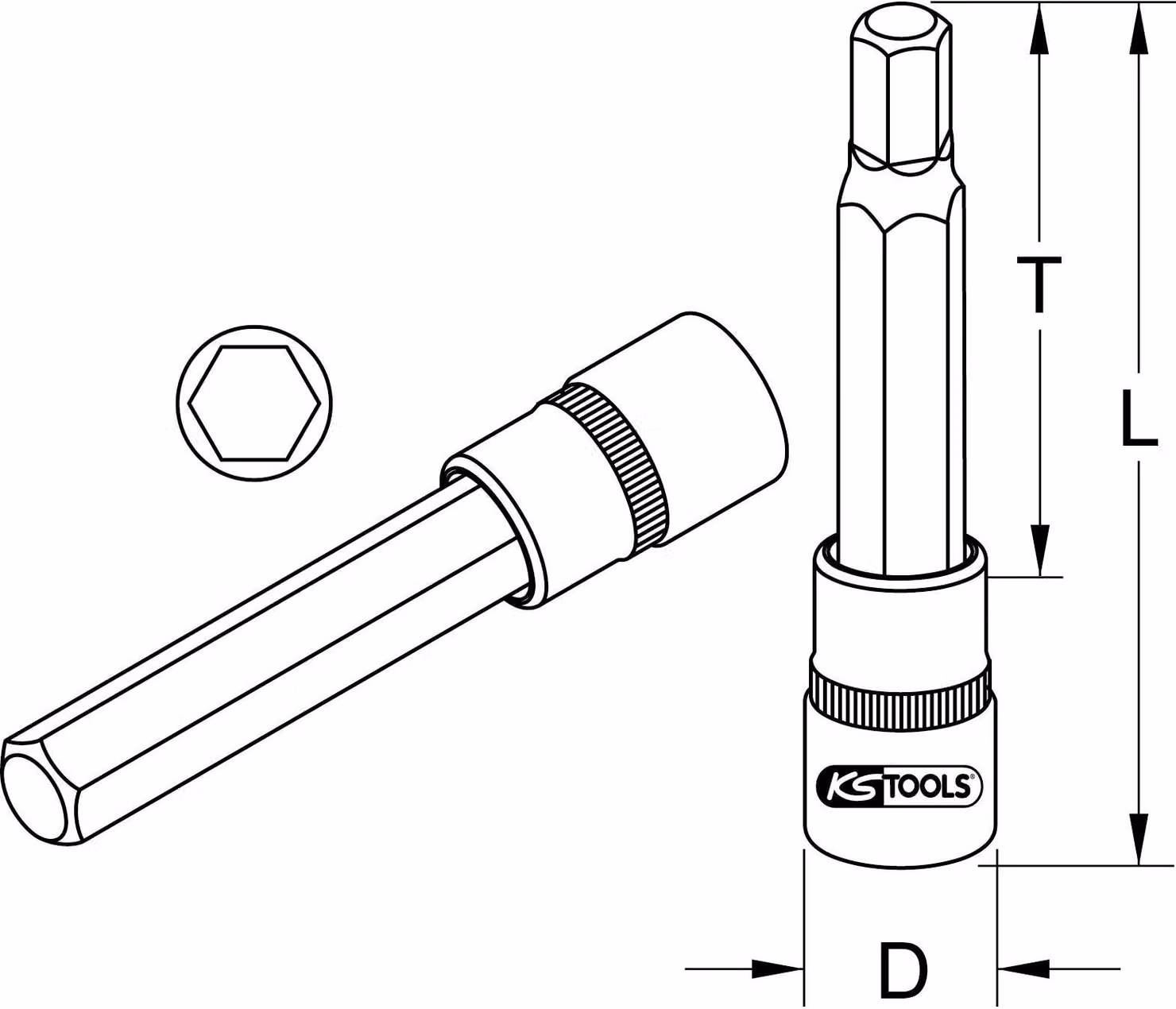 KS Tools 1/2" CHROMEplus bit esagono incassato, lungo, 4 mm