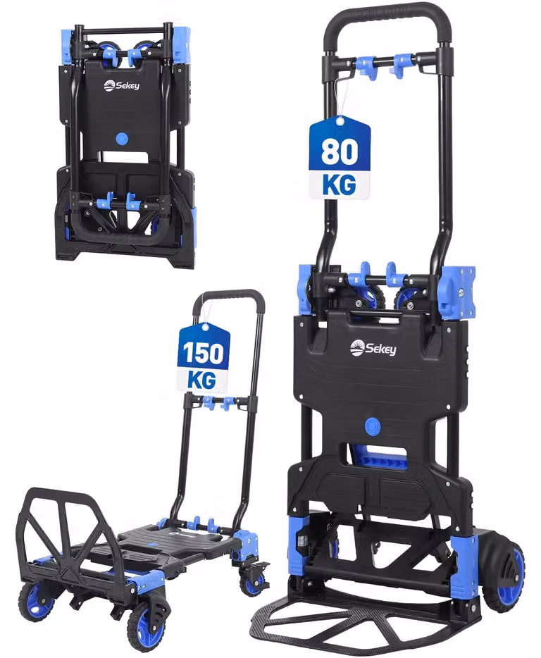 Carrello pieghevole – Capacità di carico: 150 kg – Alluminio – Colore: blu e nero – Carrello multifunzione 2-in-1