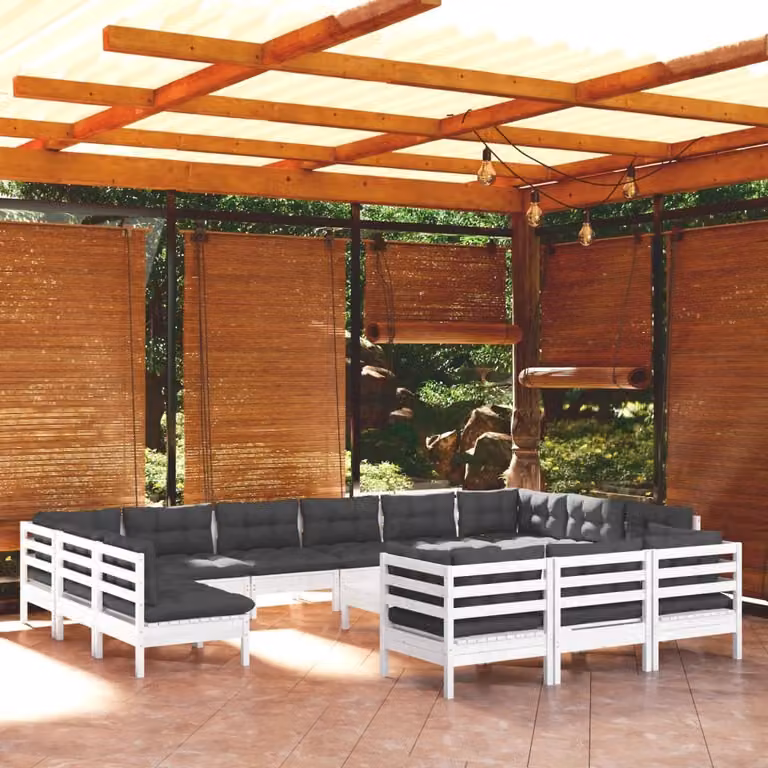 Maison Exclusive - Set Divani da Giardino 14 pz con Cuscini BiancLegno di Pino