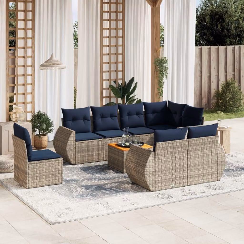 Maison Exclusive - Set di 9 pezzi per giardino con cuscini, grigio, polyrattan