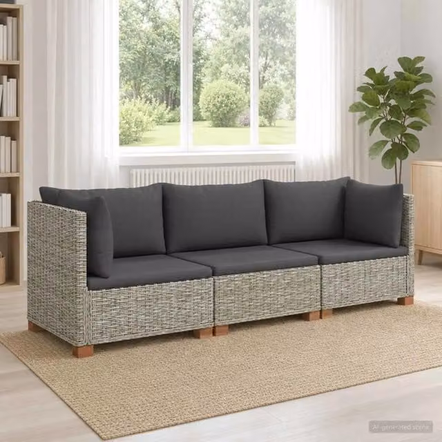Set Lounge da Giardino a L vidaXL in Rattan e Legno con Cuscini Grigi – 1