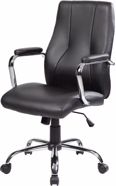 Sedia da ufficio Yuki DMORA, poltrona direzionale ergonomica con braccioli in ecopelle nera, L: 64 cm, P: 58 cm, H: 101/111 cm – 1