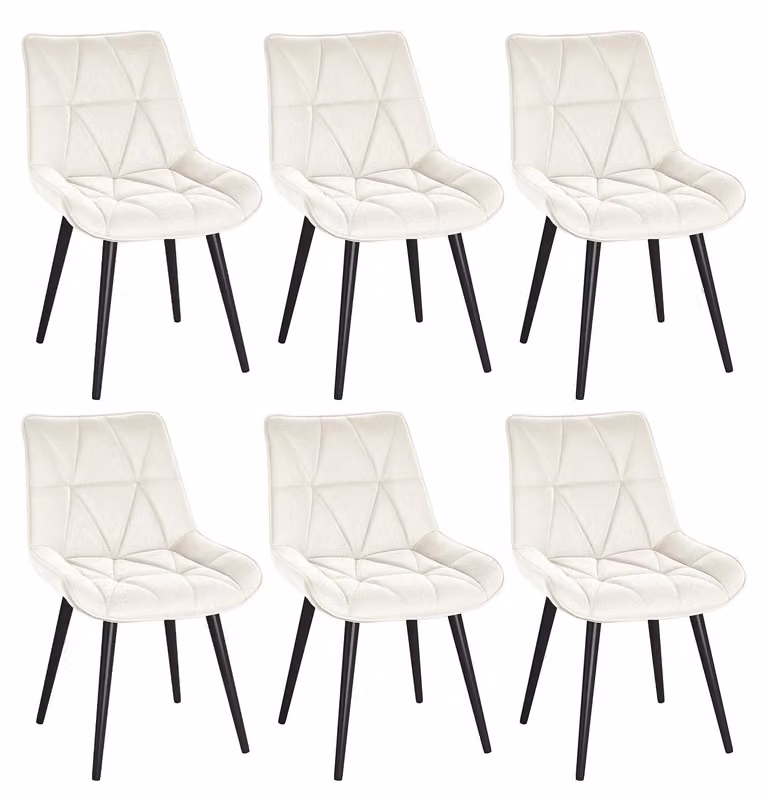 Set di 6 sedie da pranzo - Colore beige - Rivestimento in ecopelle - Seduta imbottita e confortevole - Gambe in metallo - Stile Chesterfield - Portata massima: 200 kg