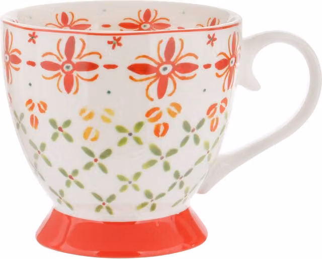 Tazza da tè KASANOVA in New Bone China bianca con decoro rosso, 450 ml