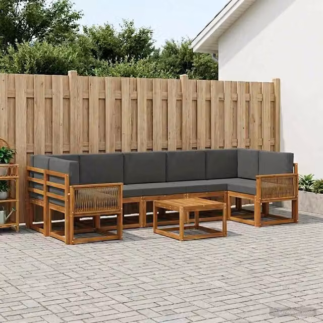 Set di divani da esterno 8 pz Naturale e Antracite Poliestere 3385078