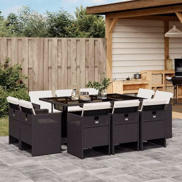 vidaXL Set da Pranzo da Giardino 11 pz in Polyrattan Nero con Piano in Vetro