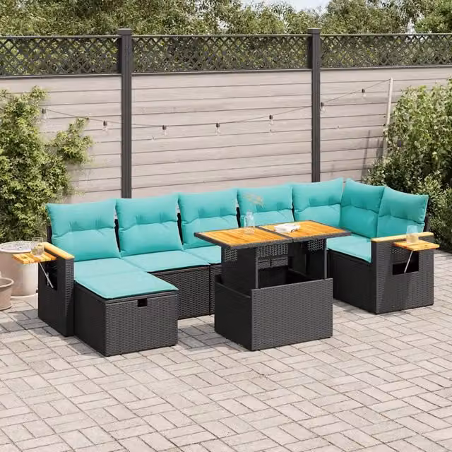 Set Divano da Giardino 8pz con Cuscini Grigio Polyrattan Acacia 3328142