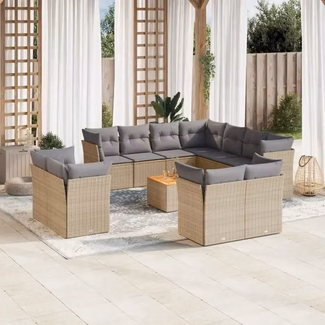Set di divani da giardino VIDAXL in polyrattan con cuscini beige, 12 posti – 1