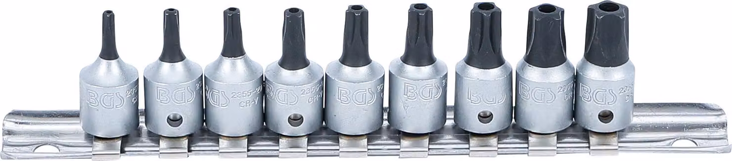 Set di inserti | Attacco a quadrato interno da 6,3 mm (1/4") | Profilo TS (per Torx Plus) con foro da TS10 a TS50 | 9 pezzi