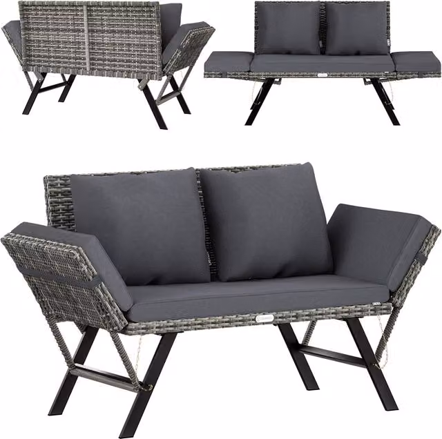 Panca da giardino in polyrattan grigio 176x56x81cm