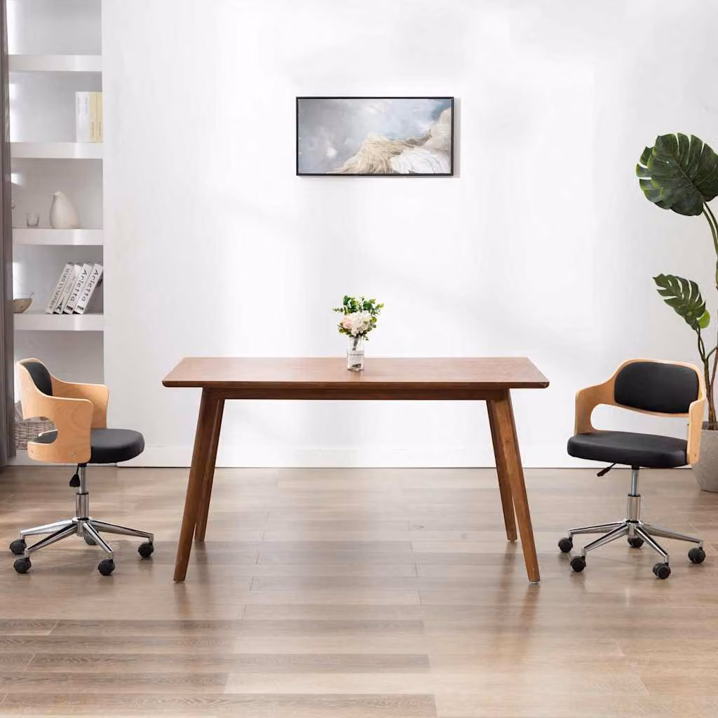 Sedia da ufficio girevole vidaXL in similpelle nera con struttura in legno e metallo