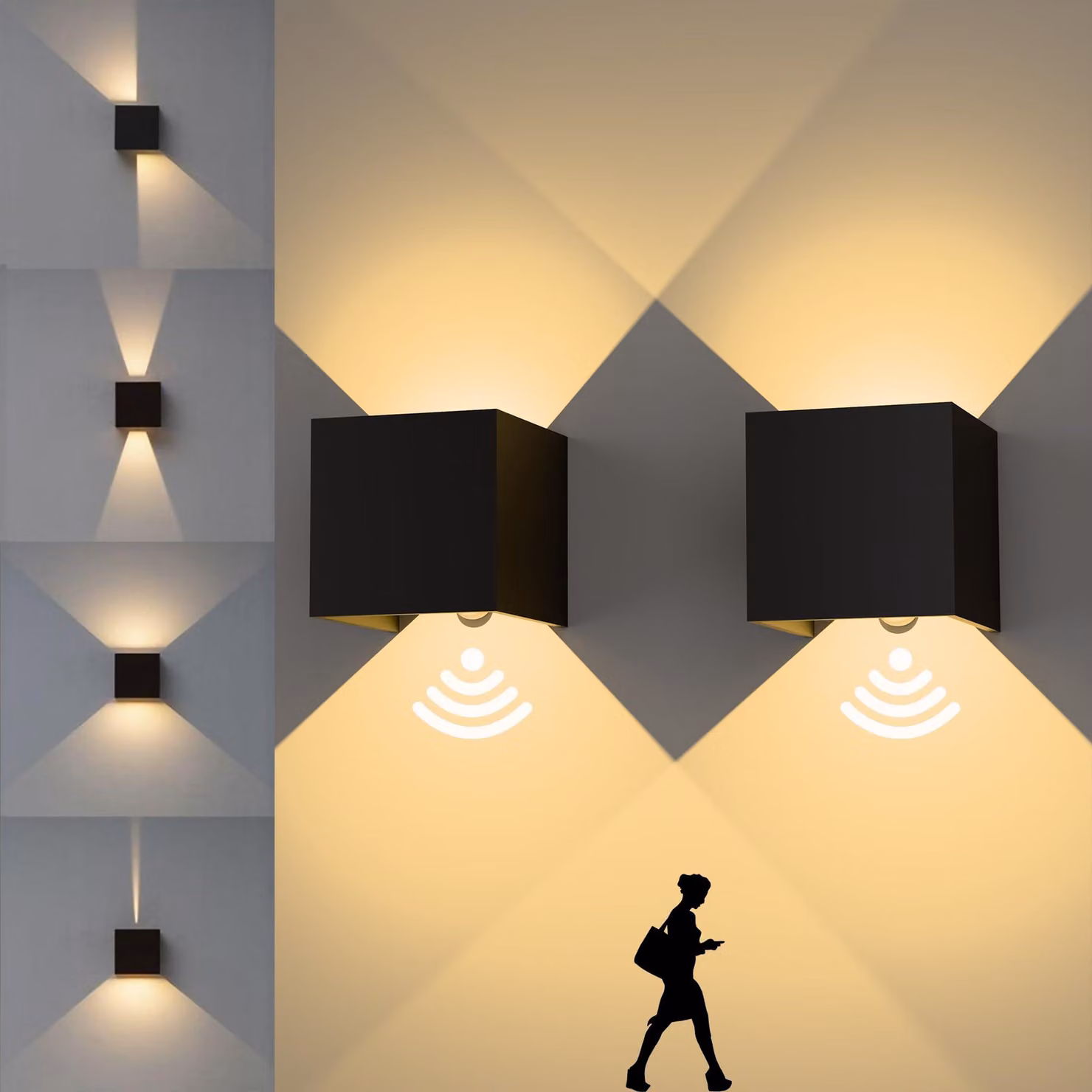 Lampada da parete a LED con sensore di movimento, confezione da 2, 12W, grado di protezione IP65, 3000K, colore nero
