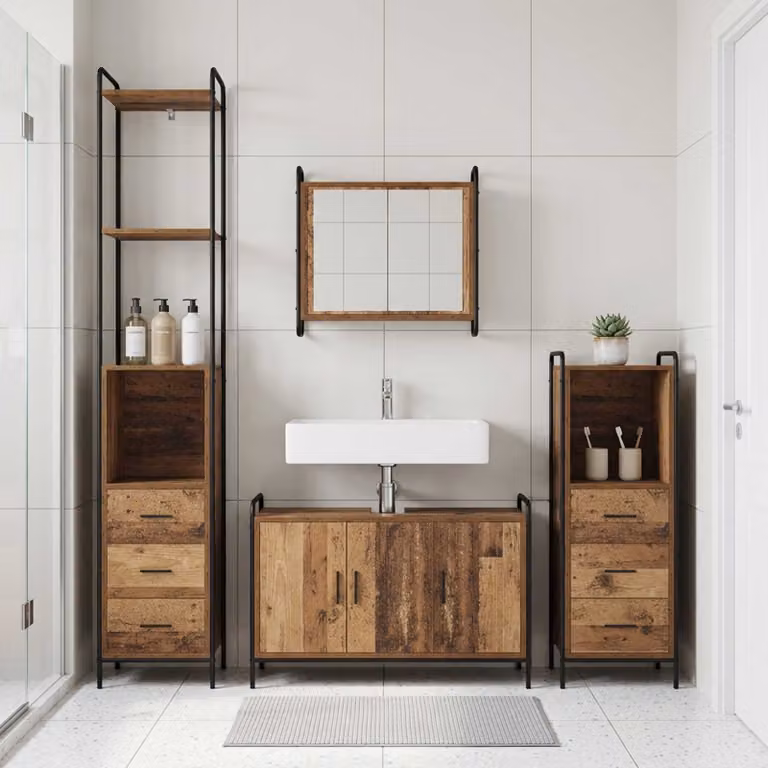 vidaXL Set di Armadi da Bagno 4 pz Legno antico 40 x 36 x 200,5 cm