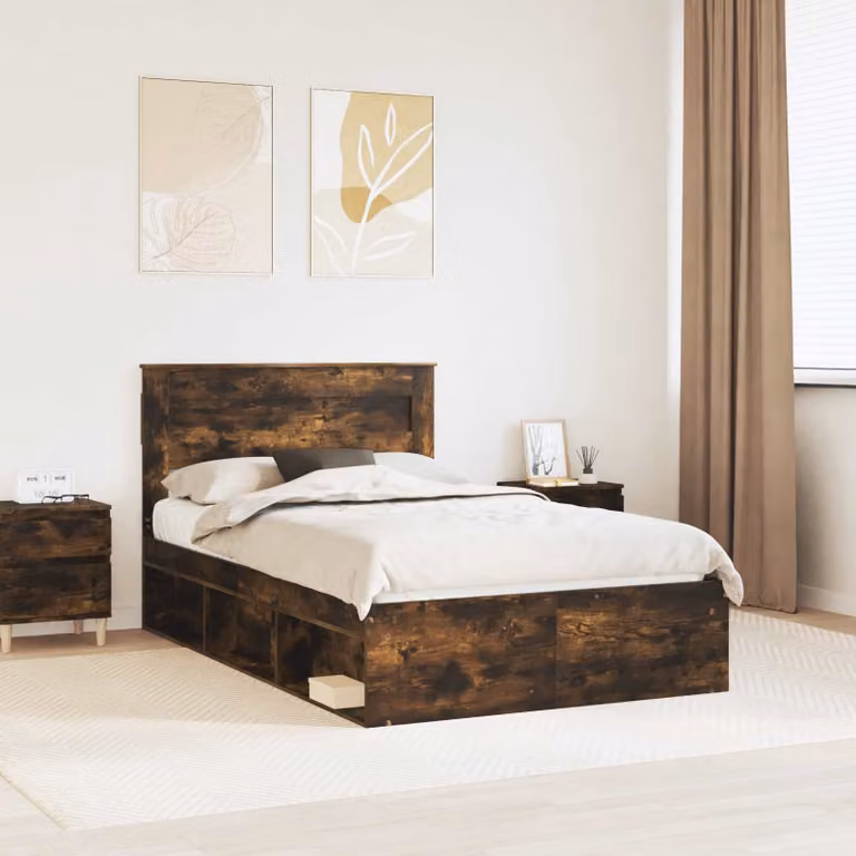 Struttura del letto moderna vidaXL in pino e legno, colore rovere fumé, L 120 x P 200 cm