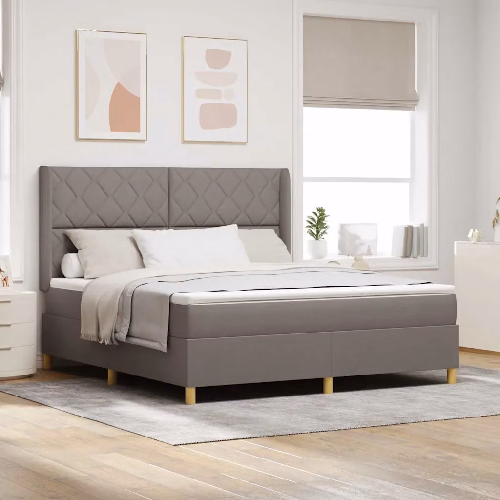 Letto a molle moderno vidaXL con strisce LED e porta USB, rivestito in tessuto beige o grigio, L/P: 180 x 200 cm