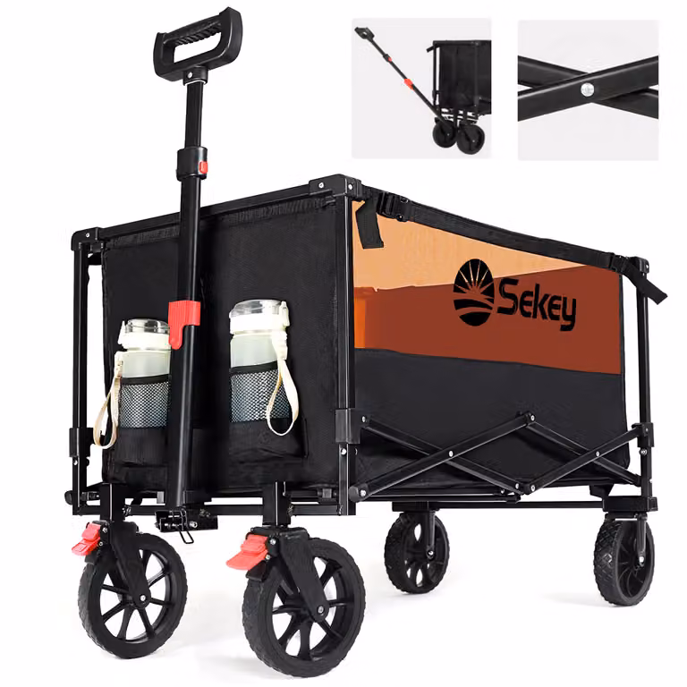 Carrello pieghevole Sekey per fuoristrada, capacità 160 litri, portata massima 150 kg, colore nero e arancione