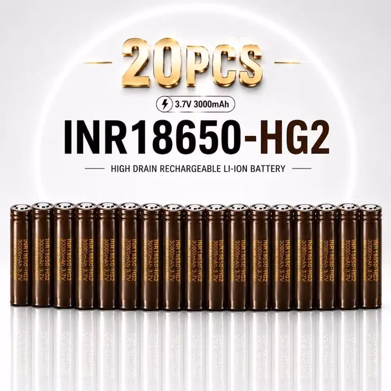Batterie agli ioni di litio 18650 - Modello HG2 - Confezione da 20 pezzi - 3000 mAh - 3,7 V - 20 A - Ricaricabili - Adatte per applicazioni ad alta corrente