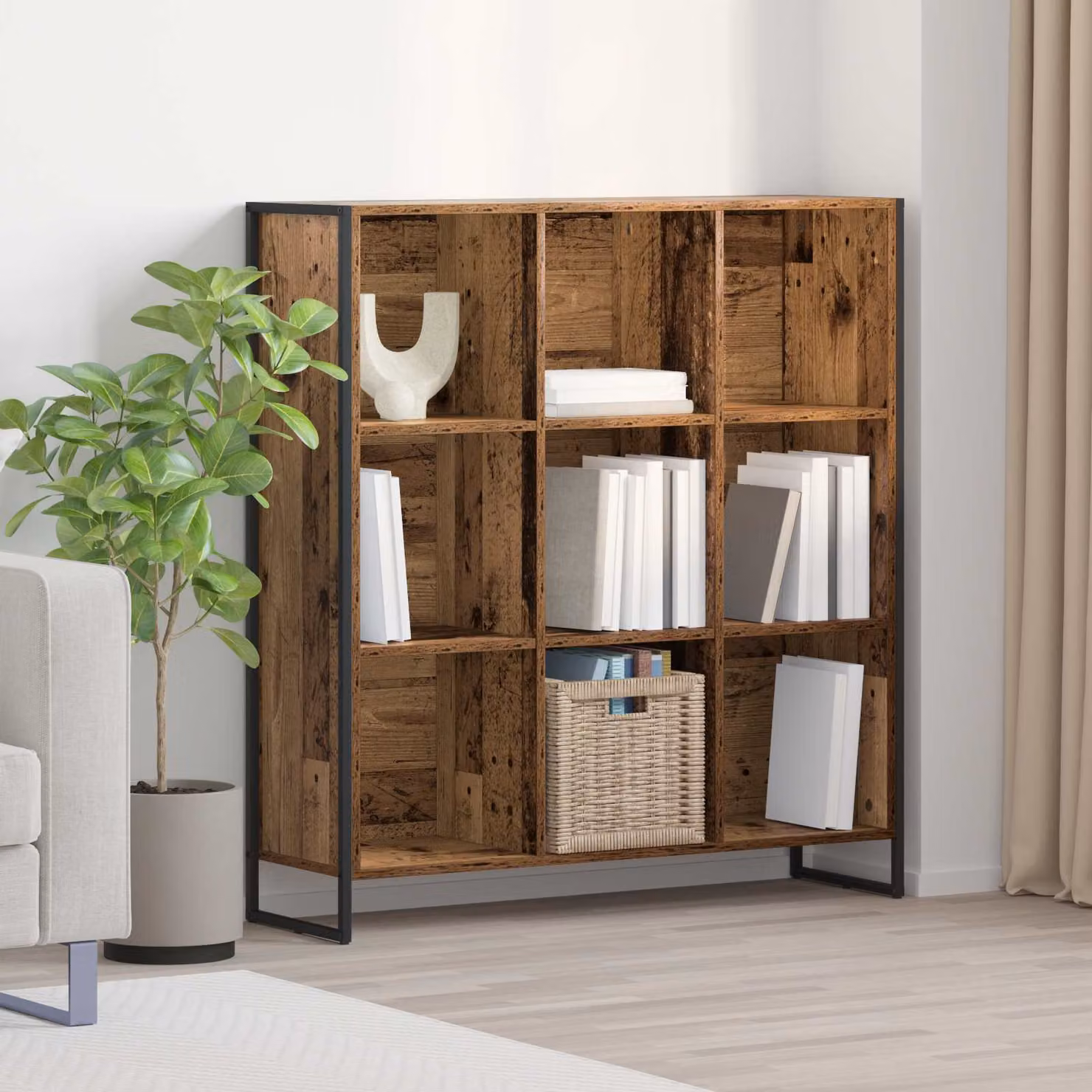 Armadio per libri vidaXL in stile industriale color marrone con struttura in legno e metallo L: 99,5 cm, P: 30 cm, H: 108 cm