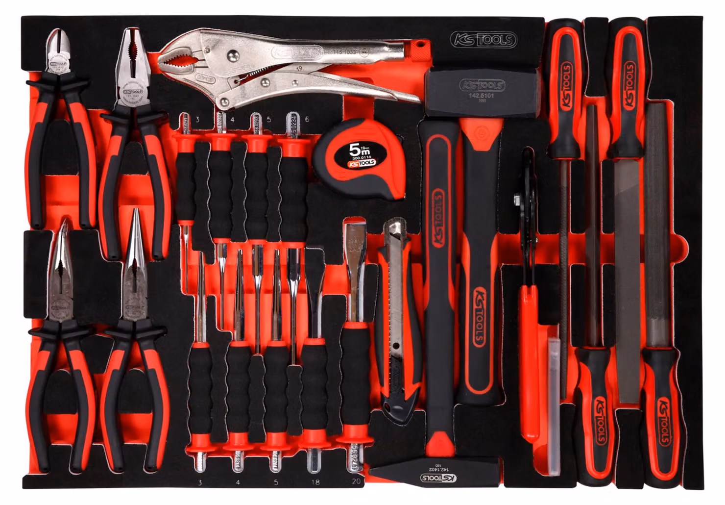 KS TOOLS Set di pinze / martello / e scalpello con inserto in schiuma 33 pz - 811.0033