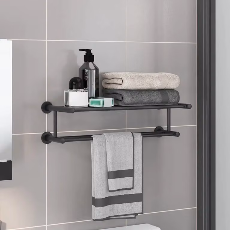 Porta asciugamani vidaXL in acciaio inossidabile nero L 61 x P 23 x H 17 cm