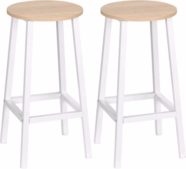 Set di 2 sgabelli alti da cucina Xylo con seduta in melamina bianca e gambe in acciaio, L/P/H: 32,5 x 32,5 x 65 cm