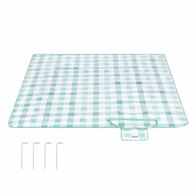 Coperta da picnic impermeabile e portatile, Verde + Bianco / 200 x 200 cm