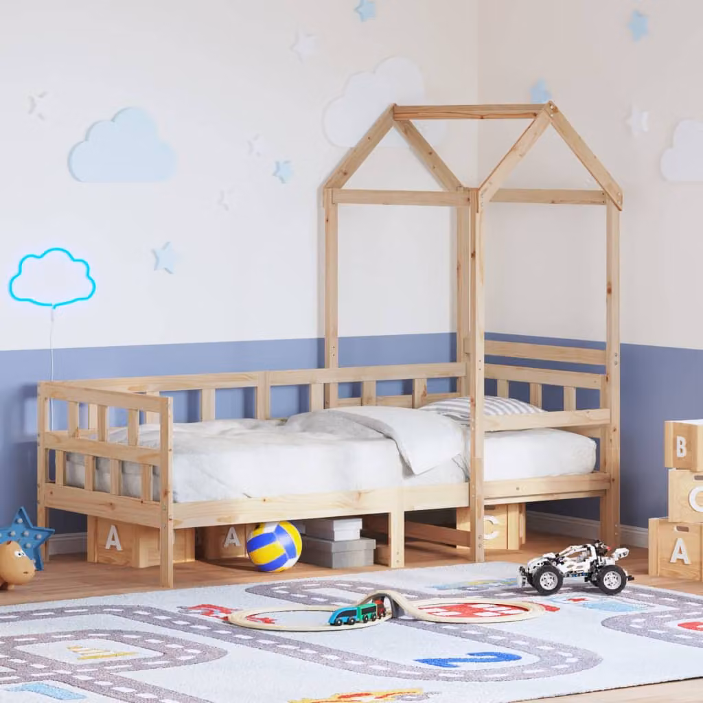 vidaXL Letto a casetta per bambini in legno massello di pino marrone L 200 cm x P 80 cm x H 151 cm